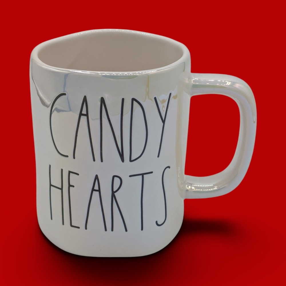 Rae Dunn Mug Large White Iridescent Candy Hearts Farmhouse Valentine Decor